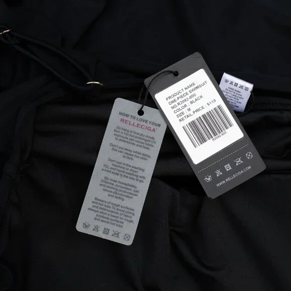 Relleciga One Piece Swimsuit Women's M Black High Cut Adjustable Straps NWT - Picture 7 of 7